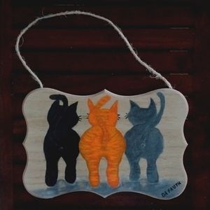 Wooden 9" X 6" kitty butts plaque in acrylic paint..finished with spray sealant